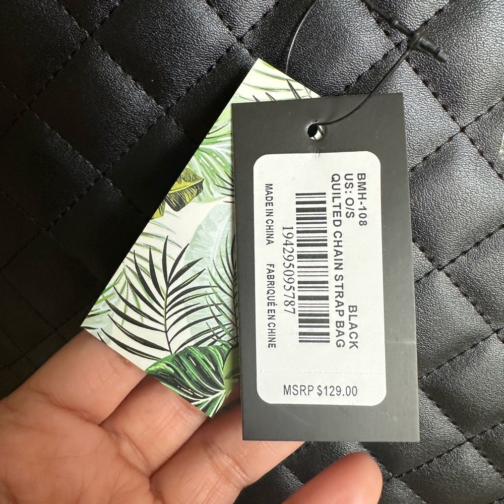 Badgley Mischka Elegant Black Quilted Chain Strap Large Tote Bag, New w/ Tag - Picture 3 of 9